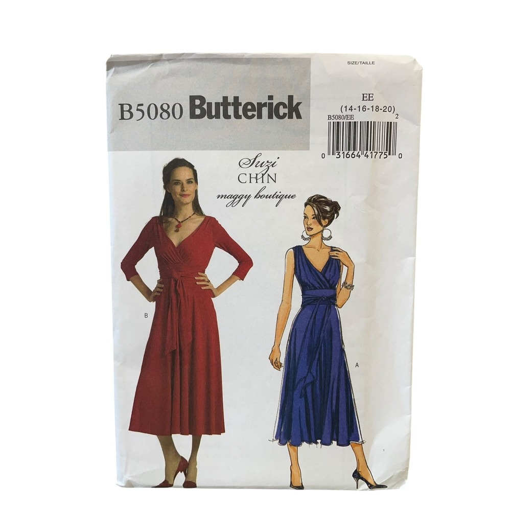 Butterick Sewing Pattern Misses 14-20 B5080 Suzi Chin Mock Wrap Dress Flared